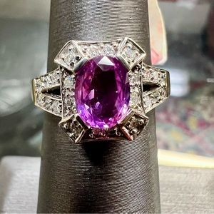 14k White Gold & Yellow Gold Pink Sapphire & Diamond Ring